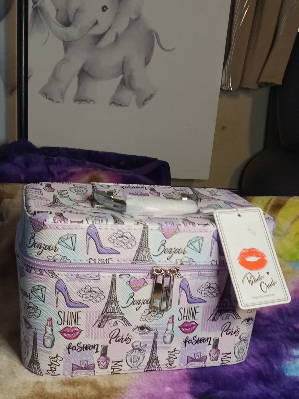 Stuffed Women’s Pink Paris Print Cosmetic Train Case By Blush Crush NWT